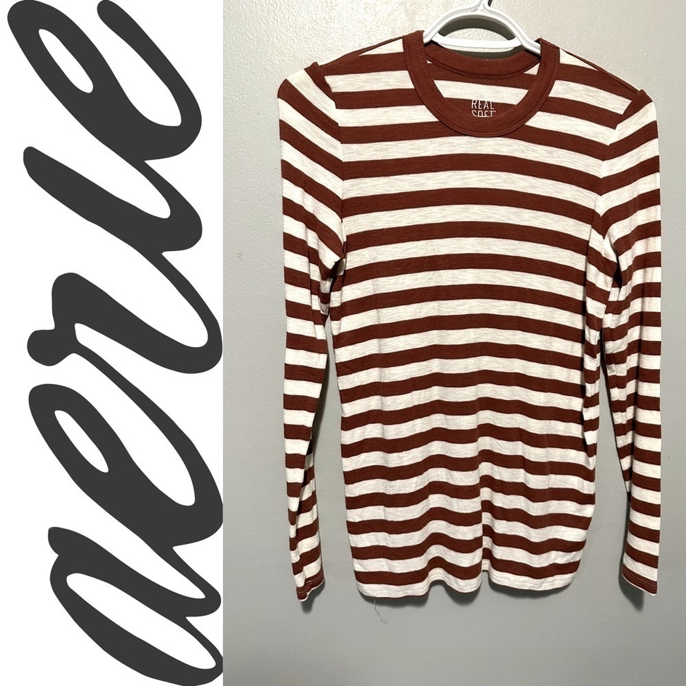 Aerie “Real Soft” collection striped long sleeve top brown and white size XS